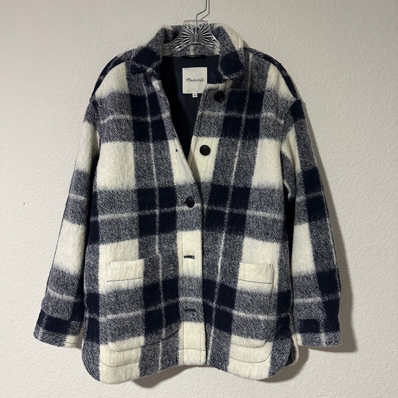 Madewell Walton Navy Plaid Oversized Shacket XS - Picture 5 of 5